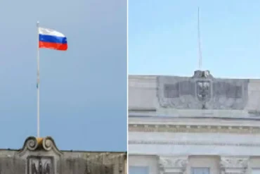 Ucrania quita bandera rusa